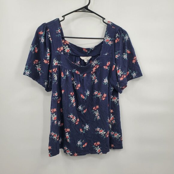 Lucky Brand Floral Peasant Square Neck Knit Blouse Top Women Size Large - Picture 3 of 11